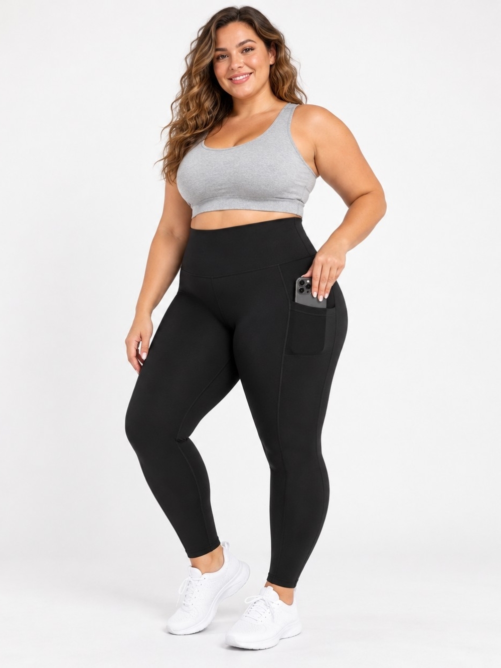 Women’s XXL Black High Waisted Leggings with Side Pockets Yoga Workout Pants